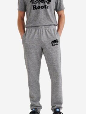ROOTS Organic Original Sweatpants Men’s XXL Salt and Pepper Fleece Loose Fit